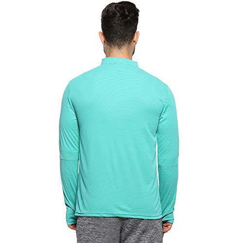 Campus Sutra Mens Mint Green Basic Activewear T-Shirt for Casual Wear | Mock Neck | Long Sleeve | Half-Zipper Closure | Polyest