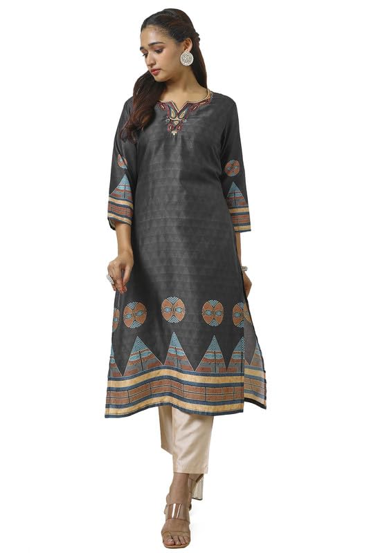 Soch Womens Black Muslin Blend Embroidered Kurta With Beads