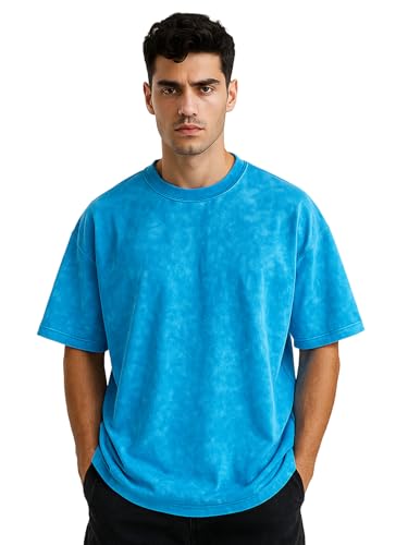 Veirdo Mens 100% Cotton Round Neck Oversized Baggy Fit Drop Shoulder Cozy Tie Dye Round Short Sleeve T-Shirt