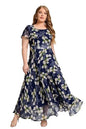 Shasmi WomenS Navy Blue Georgette Digital Floral Printed Floral Printing Short Sleeve A-Line Maxi Gown Dress For Women (Gown Dr