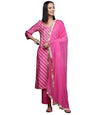 Varanga Women Pink Pure Fabric, Lehariya Embroidered Straight Kurta Paired With Tonal Bottom And Dupatta