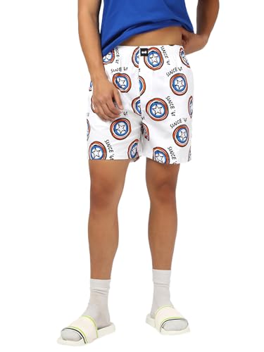 Bewakoof Official Marvel Merchandise Captain America MenS All Over Printed Regular Fit Cotton Poplin Boxer_677803_White_3Xl