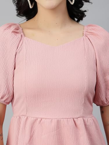 Style Quotient Women Texture Peach Polyester Peplum Top