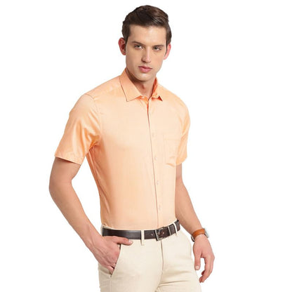 Turtle Men Cotton Solid Regular Fit Half Sleeve Formal Shirts Orange