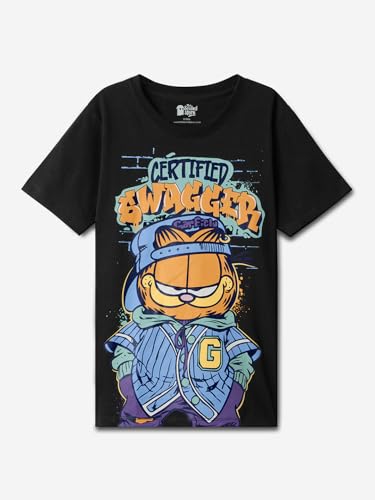 The Souled Store Garfield: Swagger Boys Round Neck Short Sleeves Black Graphic Printed Regular Fit Cotton T-Shirts (2-8 Yrs)