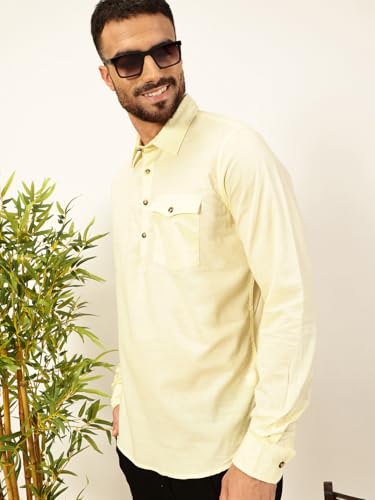 Thomas Scott Men Solid Cotton Linen Kurta Shirt (Ts1531)
