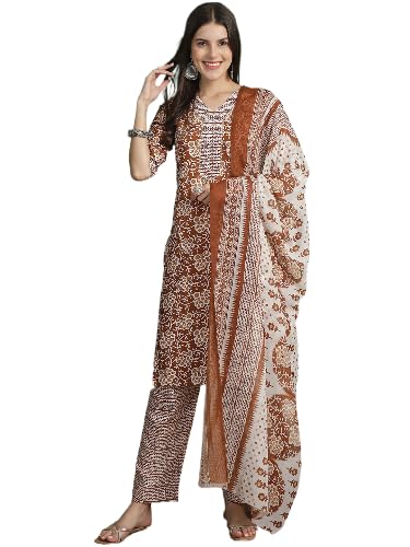 Pinkmint Salwar Suit Set For Women Flower Printed Halter V Neck Kurta With Trouser With Dupatta Ready To Wear Wedding