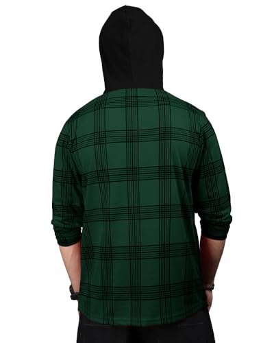 EyeBolger Mens Checkered Hooded Neck Full Sleeve T-Shirt