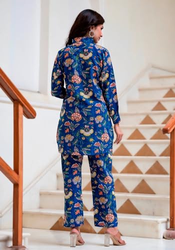 Dhruvi Trendz Regular Fit Formal Floral Printed Rayon Western Co-Ord Set For Women(Available In 2Xl And 3Xl) (Dt-W1730&Tr821_Blu