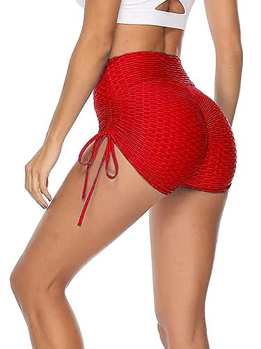 Shasmi Womens Workout Yoga Shorts, High Waisted Drawstring Scrunch Booty Shorts Ruched Butt Lift Athletic Running Tights (Short