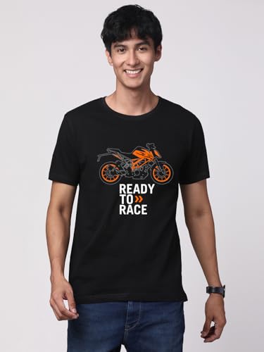 ADRO Men's Biker Design Printed 100% Cotton T-Shirt - Regular Fit, Printed T-Shirts for Men (RN24-KTM-BL_Black)