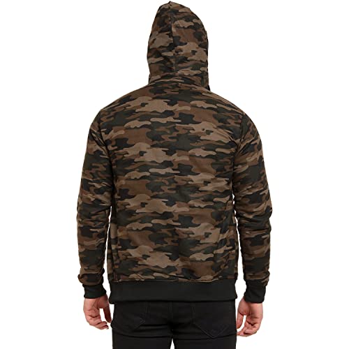 Campus Sutra Mens Olive Green Camouflage Regular Fit Cotton Jacket For Winter Wear | Hooded Collar | Full Sleeve | Zipper | Cas