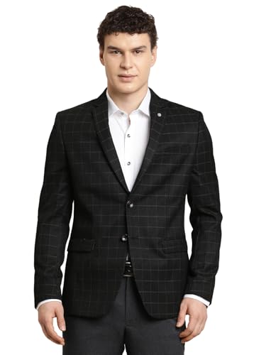 Turtle Men Polyviscose Checkered Relaxed Fit Black Blazer