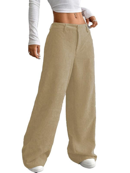 SMOWKLY Womens Aesthetic Cotton-Blend Wide Leg Pants with Pocket || Loose Comfy Elastic Waist Corduroy Textured Casual Work Tro