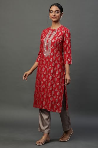 Aurelia Women's Viscose Abstract Printed Straight Kurta | Lightweight Band Collar Kurta for Women | Abstract Printed Kurta for Women | Beautiful Regular Fit Kurta for Women
