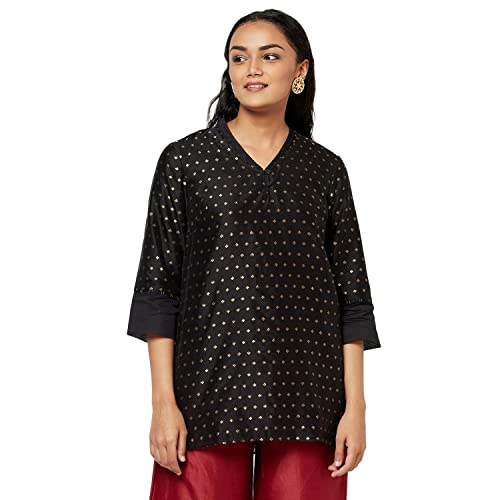 Fabindia Cotton Silk Cutwork Tunic (Black-S-10698055)