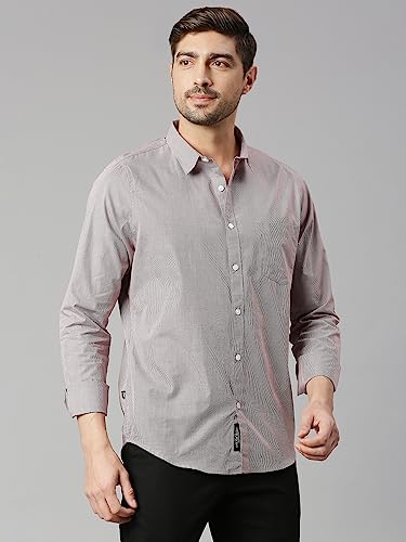 Thomas Scott Mens Solid Slim Fit 100% Cotton Casual Shirt with Spread Collar and Long Sleeve Maroon