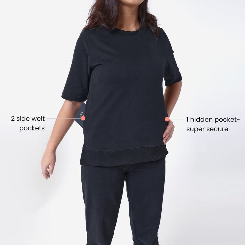 BlissClub Women Everyday Cozy Tee | WillowSoft Fabric | Raglan Sleeves | Ribbed Neck | Ribbed Sleeves | 3 Pockets | T-Shirt for