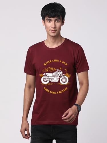 ADRO Men's Royal Bike Design Printed 100% Cotton T-Shirt - Regular Fit, Printed T-Shirts for Men (RN24-RYL-MR_Maroon)