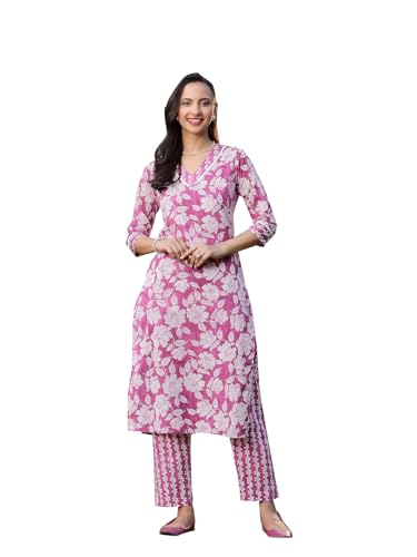 Stylum Womens Floral Printed Cotton Straight Kurta Pant Set