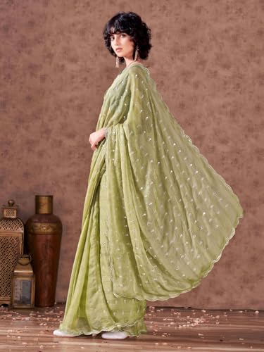 Womanista WomenS Women Satin Saree Ll Women Embellished Saree Ll Women Mirror Work Saree Ll Un-Stitched Blouse Saree