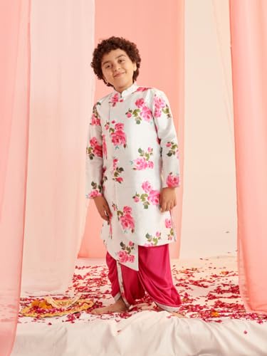 Pspeaches Boys Floral Printed Regular Kurta With Dhoti Pants (7-8Years)