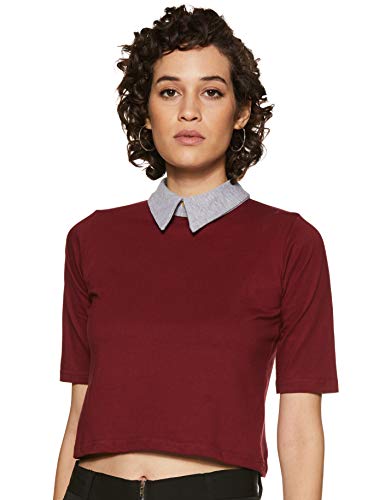 Miss Chase WomenS Maroon & Grey Half Sleeves Round Neck Solid Crop Top (Mcaw14Tp01-43-153-05-Multicolor-L)
