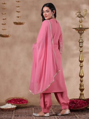 anubhutee Women's Coral Solid Cotton Blend Straight Kurta with Salwar & Dupatta