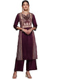 ZIYAA Women's Purple Chinon Straight Kurta Palazzo Set (ZIKUCH3965ANDPL)