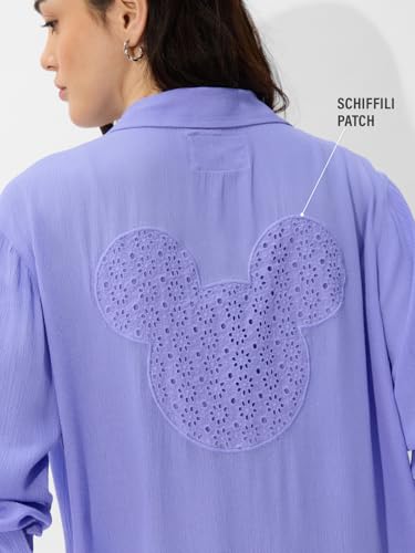 The Souled Store Official Mickey Mouse: Schiffli Women and Girls Long Sleeve Collared Neck Button Down Boyfriend Shirts Womens B