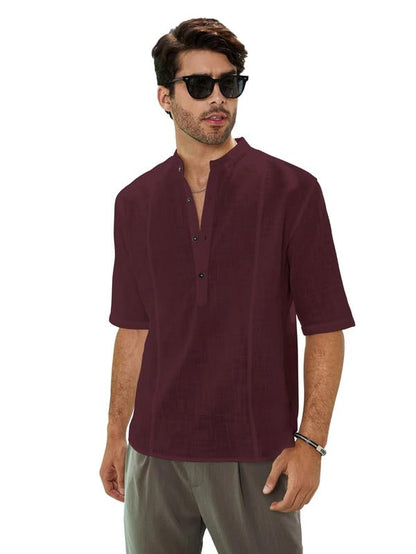 Be Active MenS Solid 100% Cotton Short Kurta With Mandarin Collar || 3/4Th Sleeves Short Kurta For Men Cotton || Stylish Short