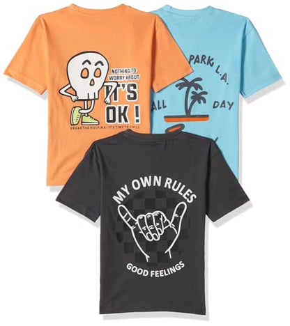 T2F Boys Cotton Front and Back Printed Oversized Fit T-Shirt (Pack of 3) Multicolour