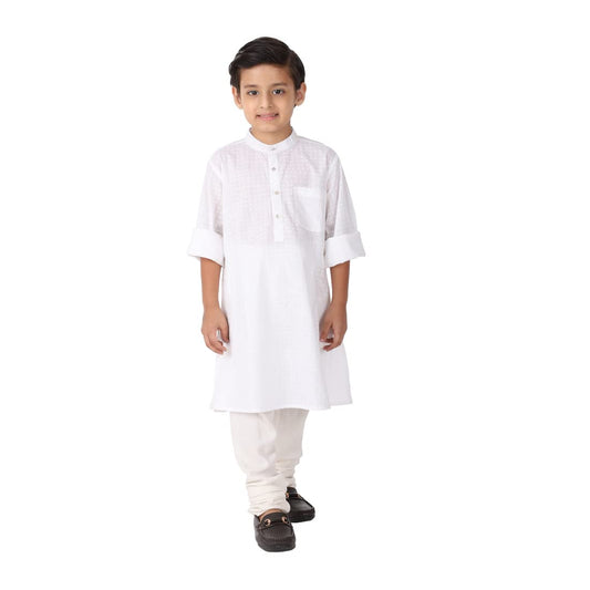 Fabindia White Cotton Printed Long Kurta