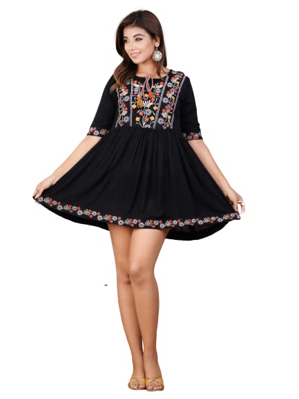 DIGITAL SHOPEE Women's Rayon Embroidered Regular Dress Shirt