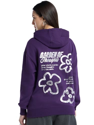 Bewakoof Heavy Duty 1.0 WomenS Graphic Printed Oversized Fit Full Sleeve Fleece Hoodies_654756_Purple_Xl