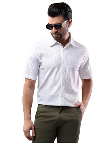 Kotty MenS Half Sleeve Solid Lightweight Polycotton Classic Fit Shirt(White,Xl)