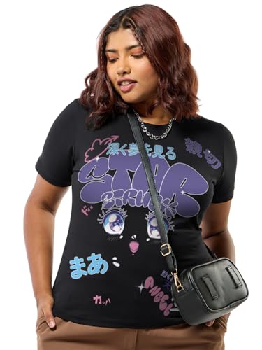 Bewakoof Womens Graphic Print Regular Fit Half Sleeve Round Neck Cotton Jersey Plus Size T-Shirt_657360_Black_5XL