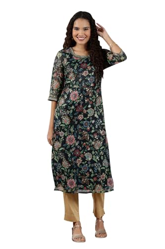 Aurelia WomenS Floral Printed Straight Kurta | Lightweight Round Neck Kurta For Women | Printed Kurta For Women | Beautiful Regu