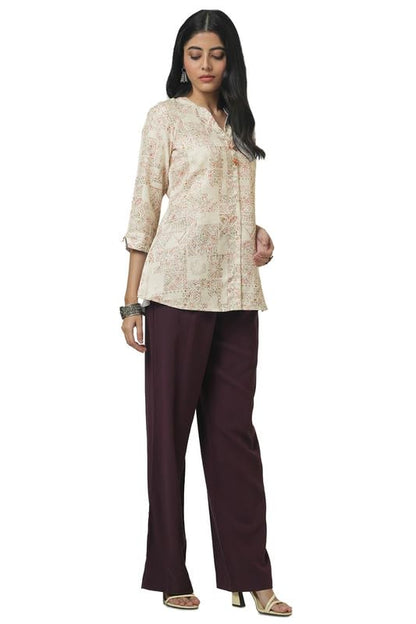 Soch Womens Cream Linen Ethnic Motifs Tunic with Beads