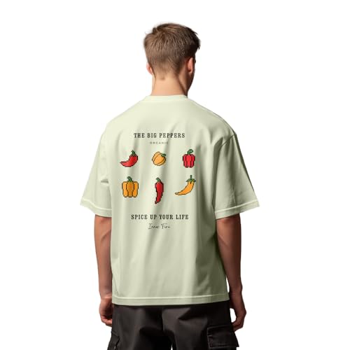 Nobero MenS Graphic Print Oversized Fit T-Shirt (1M-Twrt-C1096_Aloe Green