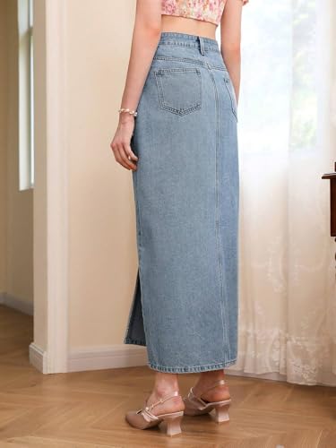Greciilooks Denim Cotton Western Skirt Women Light Blue