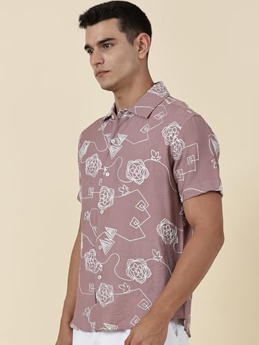 Thomas Scott Oversized Fit| 100% Cotton | Spread Collar | Short Sleeve | Embrodiered | Shirts for Men Pink