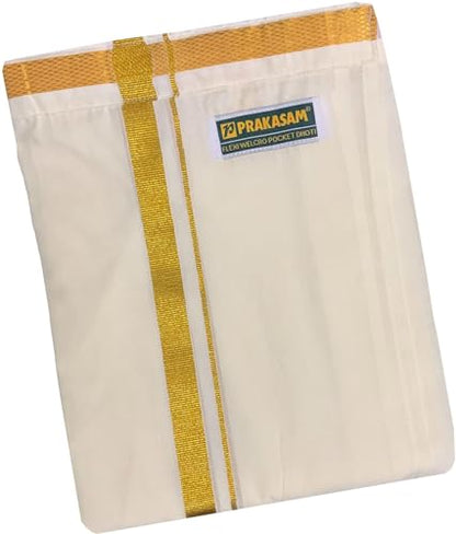 PRAKASAM COTTON mens Cotton wedding Set- Pure cotton Full sleeve Cream Shirt + A pure Cotton Flexi size Stitched Pocket Dhotie +