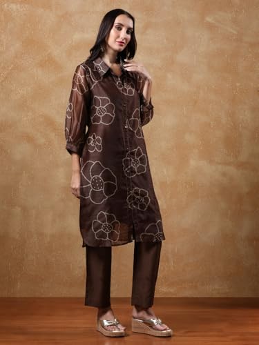 Varanga Women Bandhani Printed Regular Chanderi Silk Kurta With Trousers
