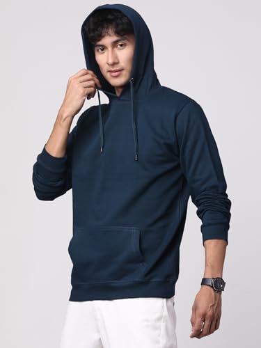 ADRO Mens Cotton Solid Hoodie Sweatshirts (H23-PLN-SB_Teal)