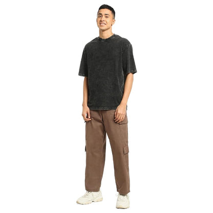 Bewakoof Mens Solid 100% Cotton T-Shirt- Oversized Fit, Round Neck, Half Sleeves Black