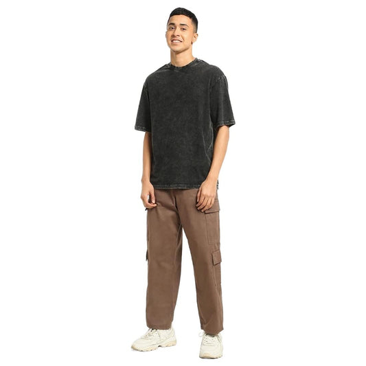 Bewakoof Mens Solid 100% Cotton T-Shirt- Oversized Fit, Round Neck, Half Sleeves Black