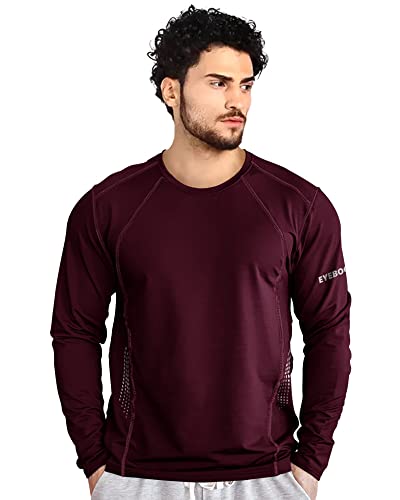 EYEBOGLER Mens Dry Fit Round Neck Full Sleeve Casual Tshirt Wine Melange