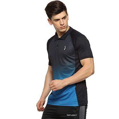 Campus Sutra MenS Jet Black & Sky Blue Ombre Polo Activewear T-Shirt For Casual Wear | Spread Collar | Short Sleeve | Half-Butt