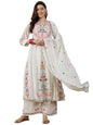 Serona Fabrics WomenS Faux Georgette Thread Embroidered Work Kurta With Palazzos & Dupatta
